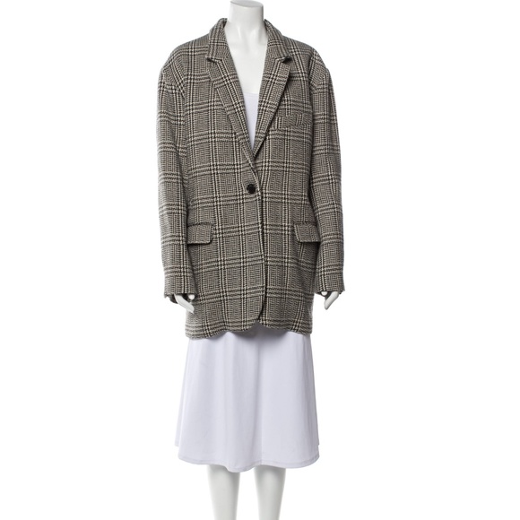 Isabel Marant Étoile Oversized Single-Breasted Plaid Coat (Ecru Black/White) - Picture 9 of 16